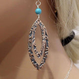 Turquoise Copper Embossed Pointed Oval Earrings by Alexa Martha Designs