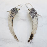 Sterling Silver Hammer Pattern Sculpted Angel Wing Earrings by Alexa Martha Designs