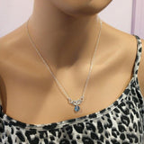 Silver Wire Sculpted Round Aqua Crystal Pendant Necklace by Alexa Martha Designs