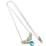 Silver Wire Sculpted Round Aqua Crystal Pendant Necklace by Alexa Martha Designs