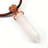 Men's Rustic Wire Wrapped Pointed Gemstone Crystal Leather Necklace by Alexa Martha Designs