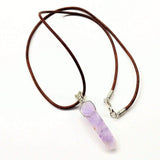 Silver Wrapped Light Amethyst Gemstone Point Leather Necklace by Alexa Martha Designs
