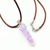 Silver Wrapped Light Amethyst Gemstone Point Leather Necklace by Alexa Martha Designs