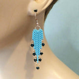 Turquoise Tassel Chain Black Crystal Earrings by Alexa Martha Designs