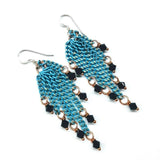 Turquoise Tassel Chain Black Crystal Earrings by Alexa Martha Designs