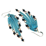 Turquoise Tassel Chain Black Crystal Earrings by Alexa Martha Designs