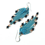Turquoise Tassel Chain Black Crystal Earrings by Alexa Martha Designs