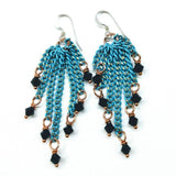 Turquoise Tassel Chain Black Crystal Earrings by Alexa Martha Designs