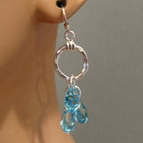 Sterling Silver Hammered Aqua Crystal Cascading Drop Earrings by Alexa Martha Designs
