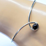 Sterling Silver Blue Bead Ribbon Child Abuse Awareness Teardrop Bangle by Alexa Martha Designs