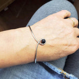 Sterling Silver Blue Bead Ribbon Child Abuse Awareness Teardrop Bangle by Alexa Martha Designs
