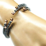 Wire Wrapped Copper Silver Black Crystal Rhinestone Bangle by Alexa Martha Designs