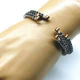 Wire Wrapped Copper Silver Black Crystal Rhinestone Bangle by Alexa Martha Designs