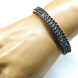 Wire Wrapped Copper Silver Black Crystal Rhinestone Bangle by Alexa Martha Designs