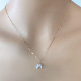 Rose Gold Wire Wrapped Crescent Moonstone Necklace by Alexa Martha Designs
