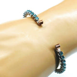 Wire Wrapped Turquoise Crystal Tennis Bracelet Bangle by Alexa Martha Designs