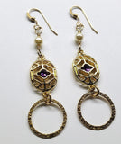 14 K Gold Filled Purple Crystal Hammered Circle Filigree Earrings by Alexa Martha Designs
