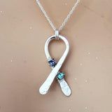 Silver Suicide Prevention Awareness Ribbon Necklace with Purple and Teal Crystals by Alexa Martha Designs