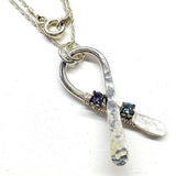 Silver Suicide Prevention Awareness Ribbon Necklace with Purple and Teal Crystals by Alexa Martha Designs