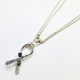 Silver Suicide Prevention Awareness Ribbon Necklace with Purple and Teal Crystals by Alexa Martha Designs