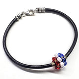 Red White Blue Beaded Bead Leather Bracelet by Alexa Martha Designs