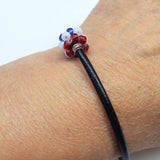 Red White Blue Beaded Bead Leather Bracelet by Alexa Martha Designs