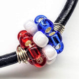 Red White Blue Beaded Bead Leather Bracelet by Alexa Martha Designs