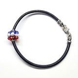 Red White Blue Beaded Bead Leather Bracelet by Alexa Martha Designs