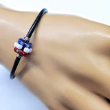 Red White Blue Beaded Bead Leather Bracelet by Alexa Martha Designs