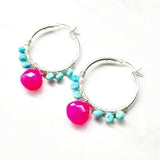 Pink and Sleeping Beauty Turquoise Silver Wire Wrap Hoop Earrings by Alexa Martha Designs