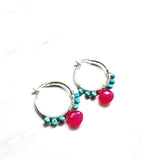 Pink and Sleeping Beauty Turquoise Silver Wire Wrap Hoop Earrings by Alexa Martha Designs