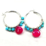 Pink and Sleeping Beauty Turquoise Silver Wire Wrap Hoop Earrings by Alexa Martha Designs