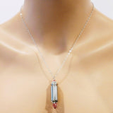 Vintage Style Pink Crystal Drop Silver Bullet Necklace by Alexa Martha Designs