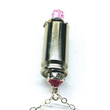 Vintage Style Pink Crystal Drop Silver Bullet Necklace by Alexa Martha Designs