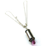 Vintage Style Pink Crystal Drop Silver Bullet Necklace by Alexa Martha Designs