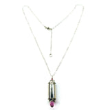 Vintage Style Pink Crystal Drop Silver Bullet Necklace by Alexa Martha Designs
