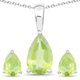 1.90 Carat Genuine Peridot .925 Sterling Silver Jewelry Set