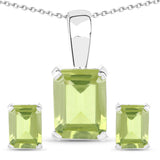 2.70 Carat Genuine Peridot .925 Sterling Silver Jewelry Set