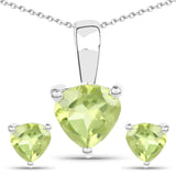 1.20 Carat Genuine Peridot .925 Sterling Silver Jewelry Set