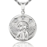 Angle Coin Pendant Necklace White Gold Free Rope Chain 