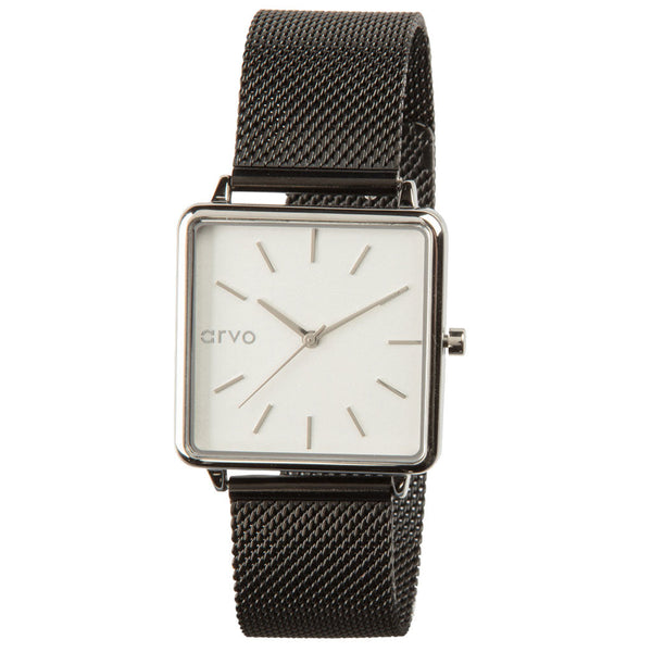 Arvo Time Squared Watch - Silver - Black Mesh Band by Arvo