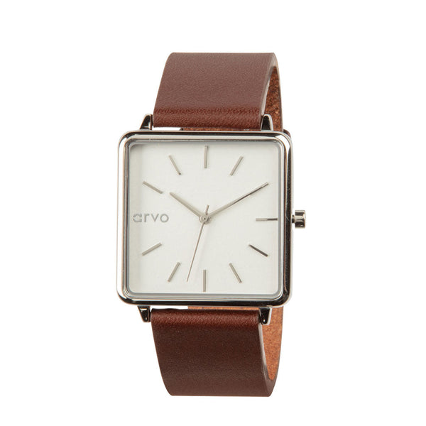 Arvo Time Squared Watch - Silver - Saddle Leather by Arvo