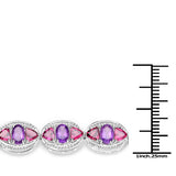 14.28 Carat Genuine Amethyst and Rhodolite .925 Sterling Silver Bracelet