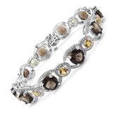 21.10 Carat Genuine Citrine & Smoky Quartz .925 Sterling Silver Bracelet