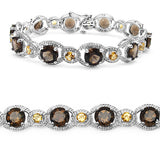 21.10 Carat Genuine Citrine & Smoky Quartz .925 Sterling Silver Bracelet