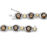 21.10 Carat Genuine Citrine & Smoky Quartz .925 Sterling Silver Bracelet