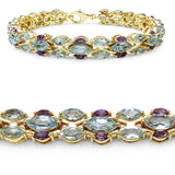 14K Yellow Gold Plated 16.32 Carat Genuine Blue Topaz & Amethyst .925 Sterling Silver Bracelet