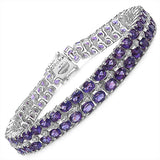 17.97 Carat Genuine Amethyst and 0.13 ct..t.w Genuine Diamond Accents Sterling Silver Bracelet