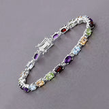 9.37 Carat Genuine Multi Stones .925 Sterling Silver Bracelet