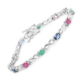 6.04 Carat Genuine Multi Stones .925 Sterling Silver Bracelet